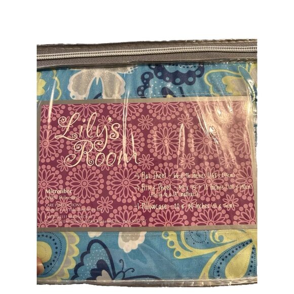 Lily's Room Twin Sheet Set Floral Bedding Blue Yellow Microfiber NIP 100% Poly - Picture 2 of 3